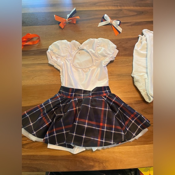 dance costume - school girl theme. Orange/black/purple/white w/ custom bows. - Picture 5 of 6
